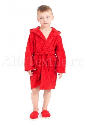 Халат махровый детский капюшон Красный 34-40